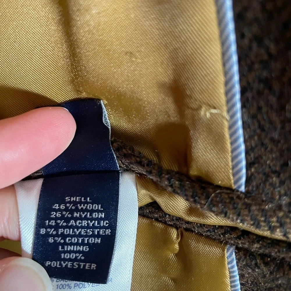 Lands End Wool Blend Brown Herringbone Suit Sport Coat Jacket Blazer Size 44R